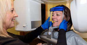 Woman getting a dental x-ray